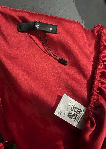 Bordo Saten Drapeli Midi Büstiyer - Görsel 3