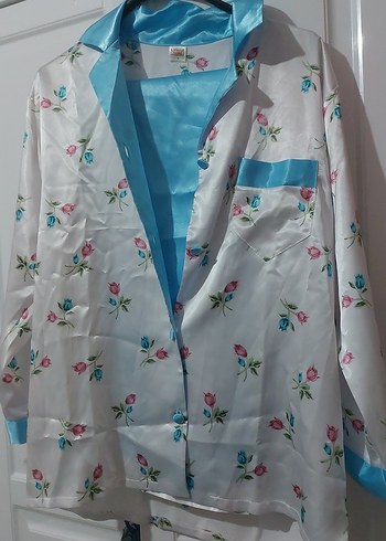 Çiçek Desenli Mavi Kadın Pijama Takımı S beden 1