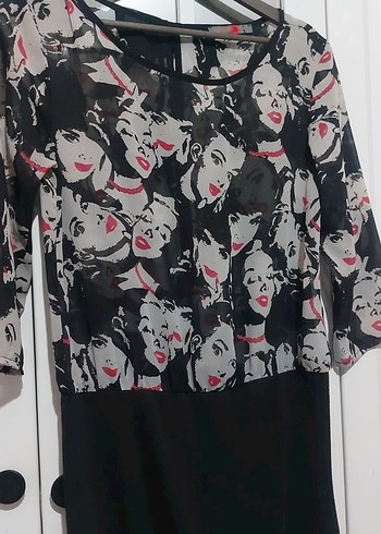 Koton marka Desenli Siyah Midi Mini Elbise 38 beden - Görsel 2