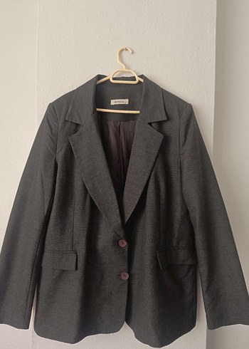 Gri Düğmeli Klasik Kadın Blazer Ceket