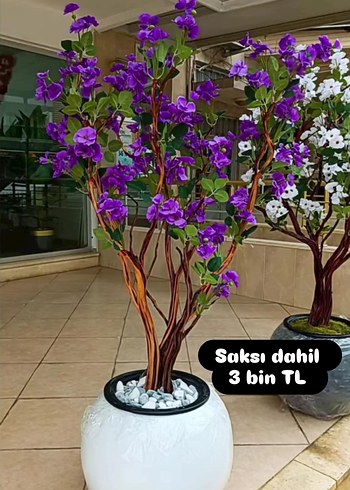 Mor Yapay Çiçekli Saksı Dekorasyonu