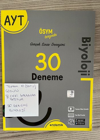 AYT Biyoloji 30 Deneme Sınavı Kitabı