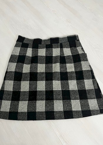 Diğer Gri Kareli Yün Mini Kadın Etek