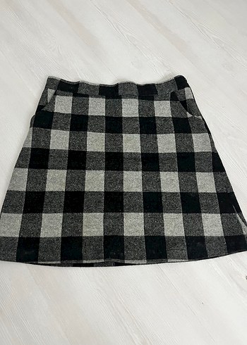Gri Kareli Yün Mini Kadın Etek