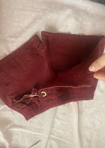 Bordo Düğmeli Keten Bohem Pantolon - Görsel 2