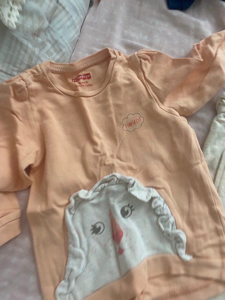 Pembe Baskılı Uzun Kollu Bebek Kıyafet Takımı - Görsel 2