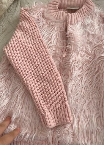 Kız Çocuk Pembe Kürklü Triko Mont - Görsel 2