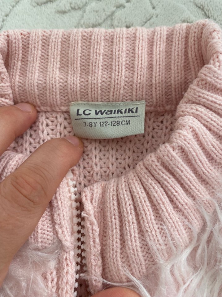 Kız Çocuk Pembe Kürklü Triko Mont - Görsel 4