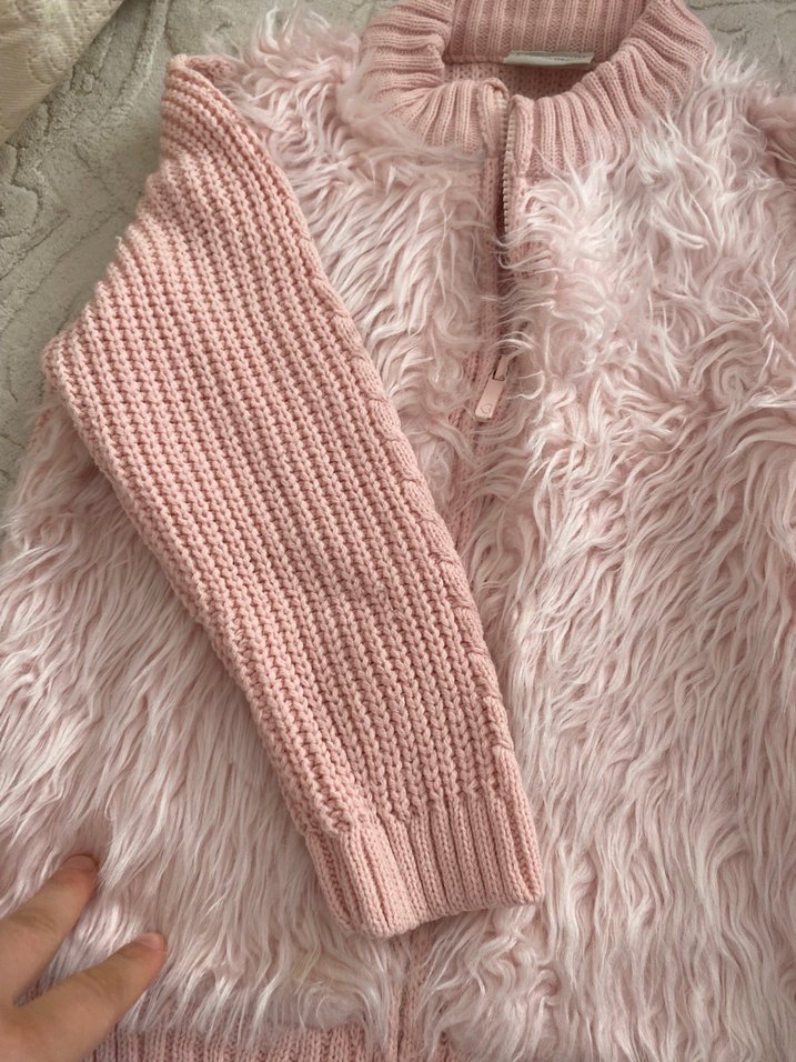 Kız Çocuk Pembe Kürklü Triko Mont - Görsel 2