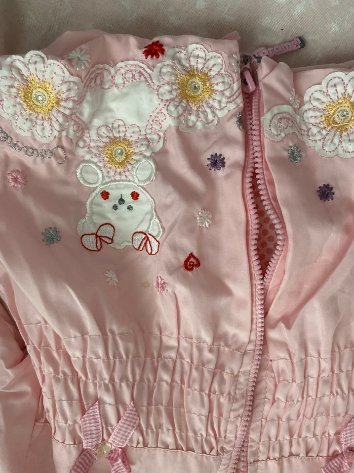 Kız Bebek Nakışlı Pembe Kaydırmaz yağmurluk - Görsel 2