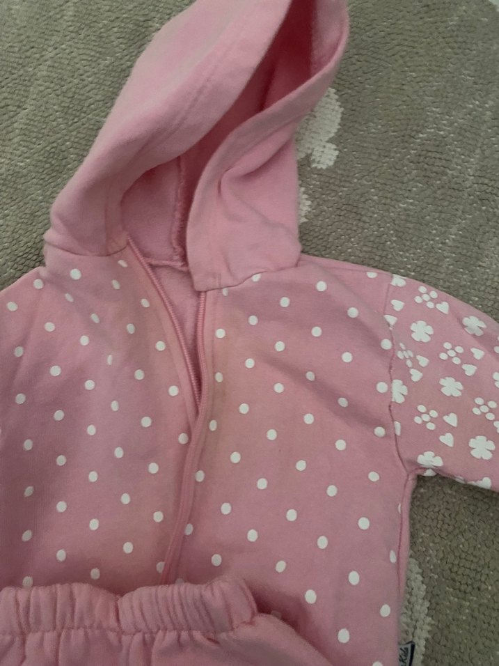 Kız Bebek Kapüşonlu Fermuarlı Pembe Takım - Görsel 2