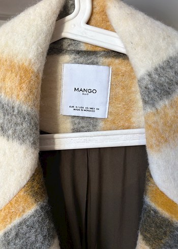 Mango Düğmeli Ekose Midi Kadın Kaban