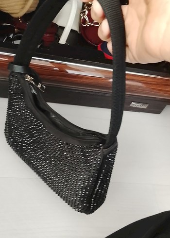 Beden siyah Renk Siyah Deri Payetli Kadın El Çantası