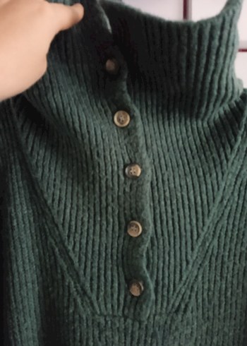 Yeşil Yakalı Örgü Kadın Kazak - Görsel 3