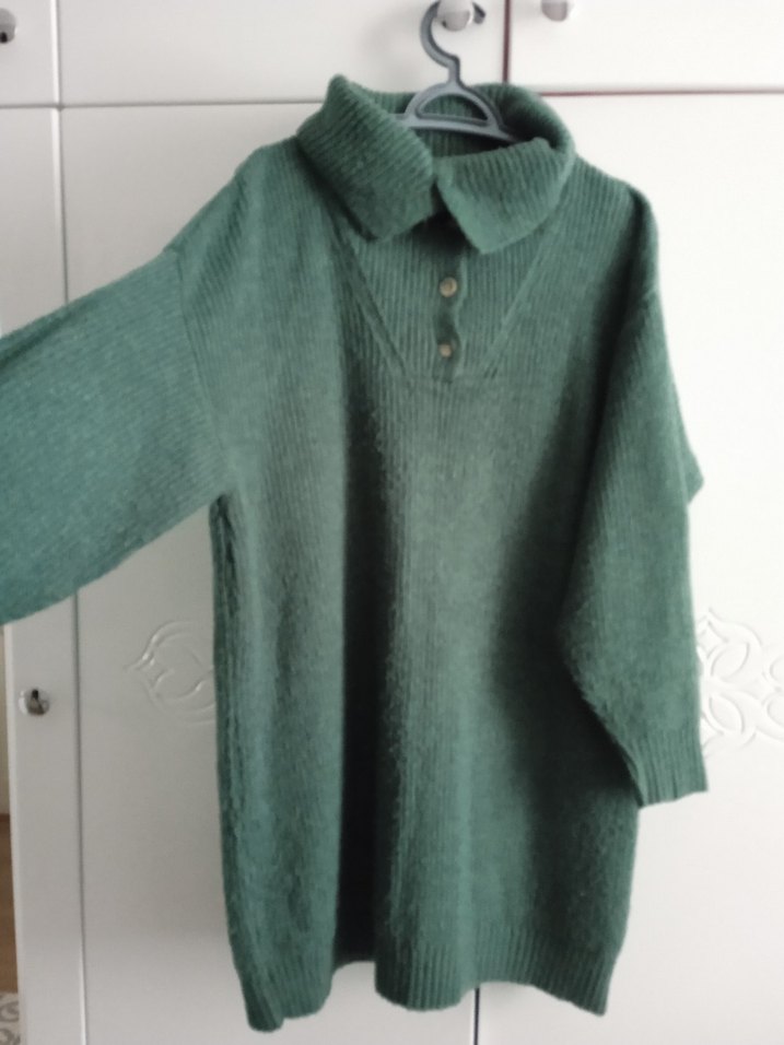 Yeşil Yakalı Örgü Kadın Kazak - Görsel 4