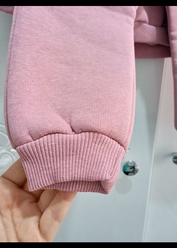 Pembe Nakışlı Örgü Bebek Kız Takımı - Görsel 6