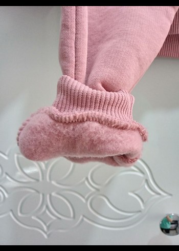 Pembe Nakışlı Örgü Bebek Kız Takımı - Görsel 7