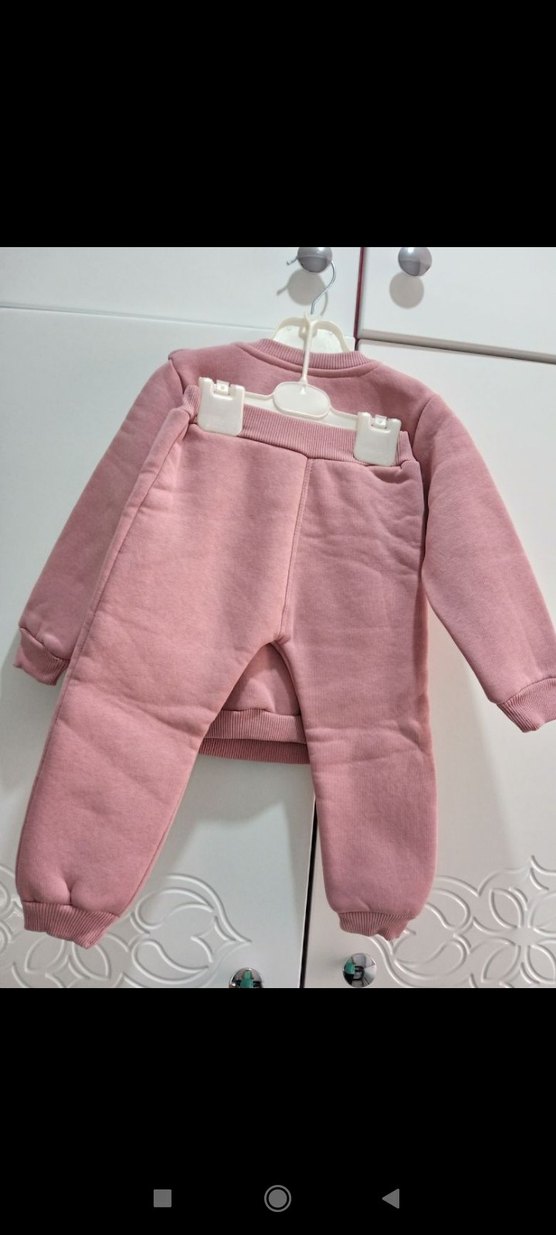 Pembe Nakışlı Örgü Bebek Kız Takımı - Görsel 3