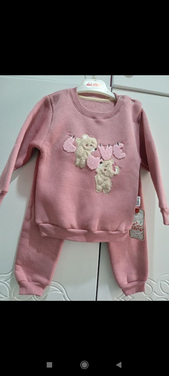 Pembe Nakışlı Örgü Bebek Kız Takımı - Görsel 2