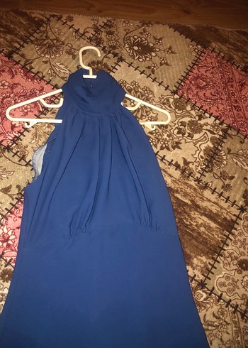 Mavi Drapeli Uzun Bohem Kadın Abiye Elbise - Görsel 2