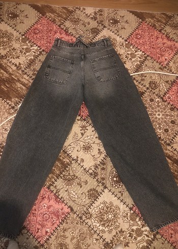 Gri bağlama desenli bol kesim baagy kot pantolon - Görsel 4