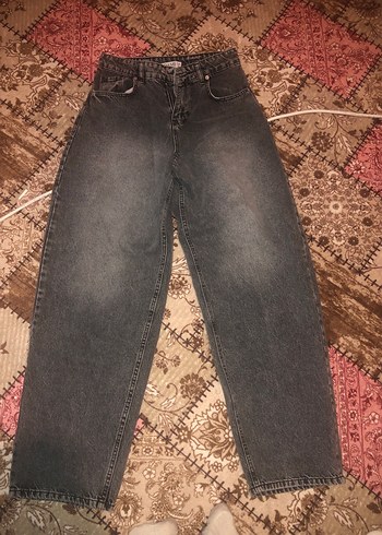 Gri bağlama desenli bol kesim baagy kot pantolon - Görsel 2