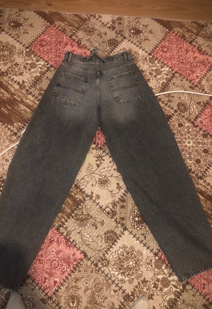 Gri bağlama desenli bol kesim baagy kot pantolon - Görsel 4