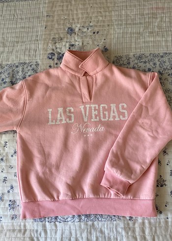Pembe V Yaka Kadın Sweatshirt