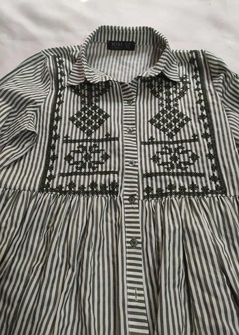 Refka Tesettür Giyim Refka Casual Çizgili Nakışlı Tunik / Gömlek