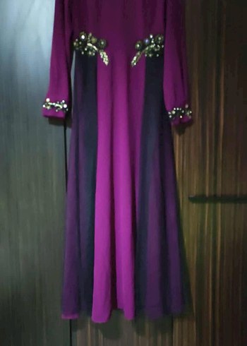 Uzun Mor Straplez Nakışlı Kadın Elbise - Görsel 2