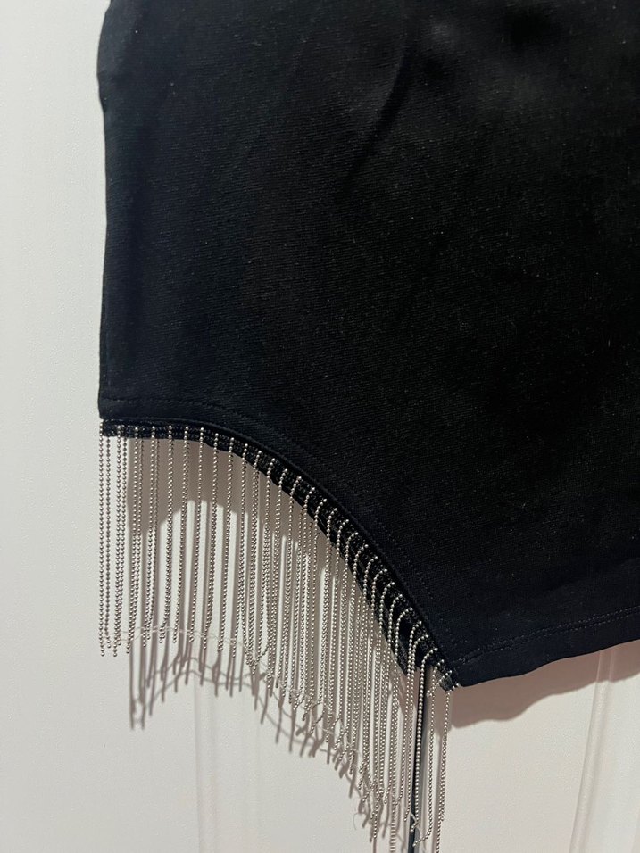 Siyah Mini zincir detaylı etek - Görsel 3