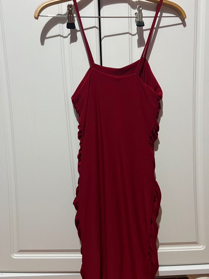 Bordo Drapeli mini İnce Askılı Elbise - Görsel 2