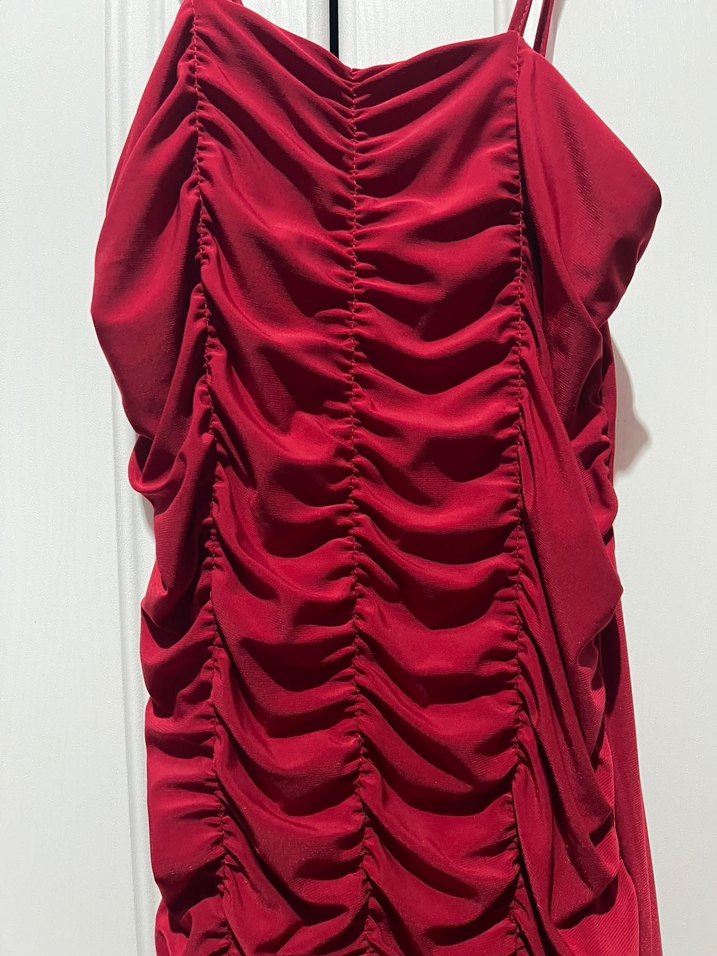 Bordo Drapeli mini İnce Askılı Elbise - Görsel 3