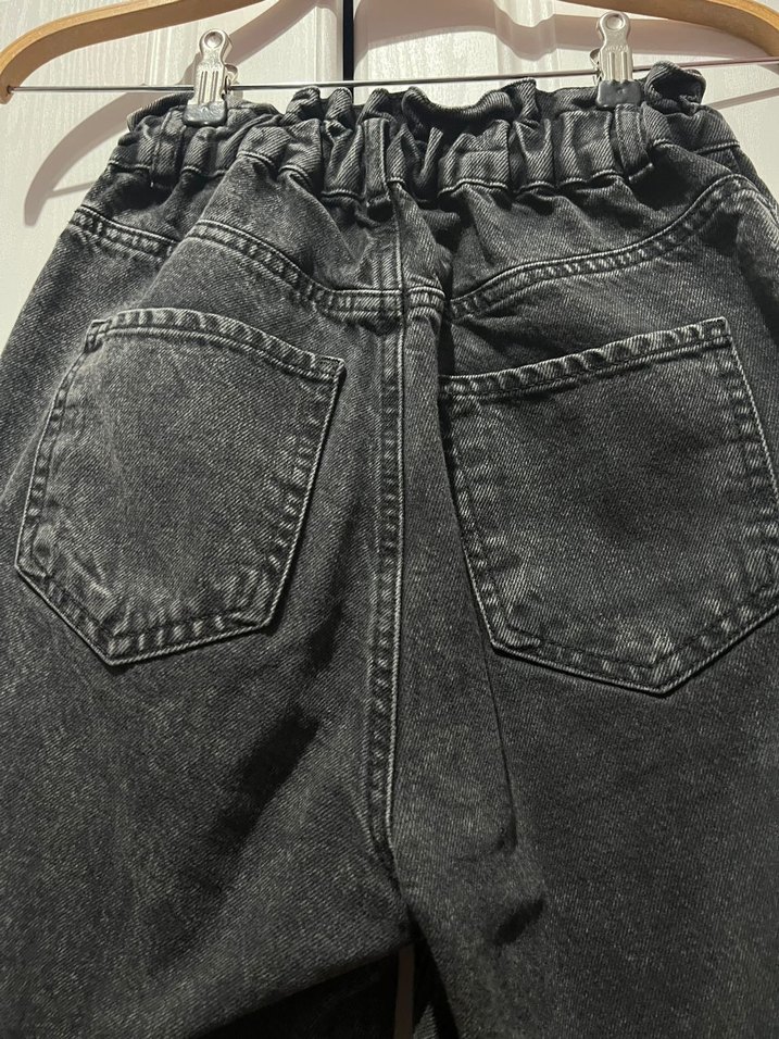 Gri Siyah Bol Kesim Kadın Kot Pantolon - Görsel 4