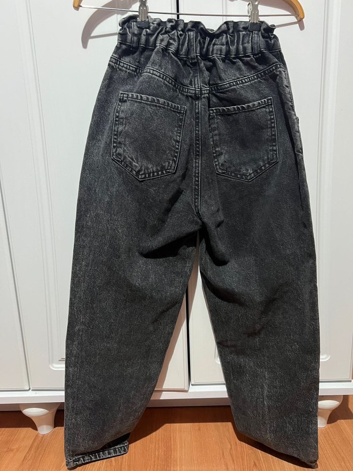 Gri Siyah Bol Kesim Kadın Kot Pantolon - Görsel 3