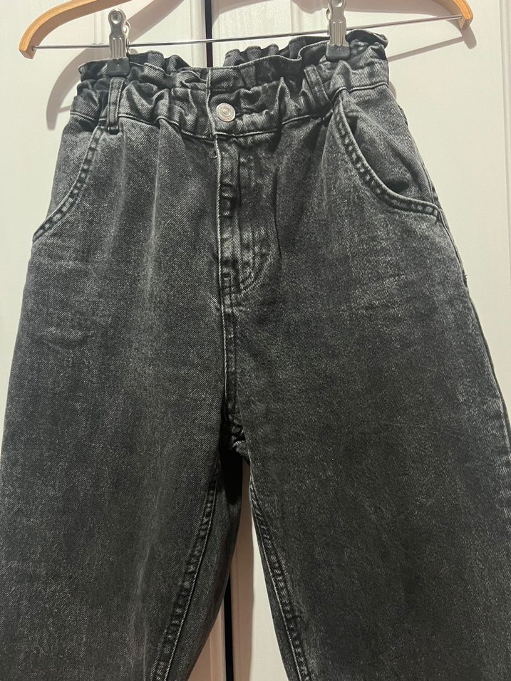 Gri Siyah Bol Kesim Kadın Kot Pantolon - Görsel 2