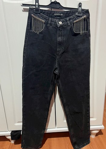 Kadın Siyah zincir taş detaylı Jean - Görsel 2