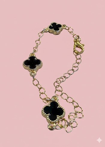 Zincir Detaylı Siyah Mineli Altın Bileklik - Görsel 2