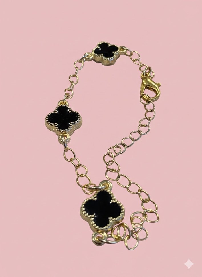 Zincir Detaylı Siyah Mineli Altın Bileklik - Görsel 2
