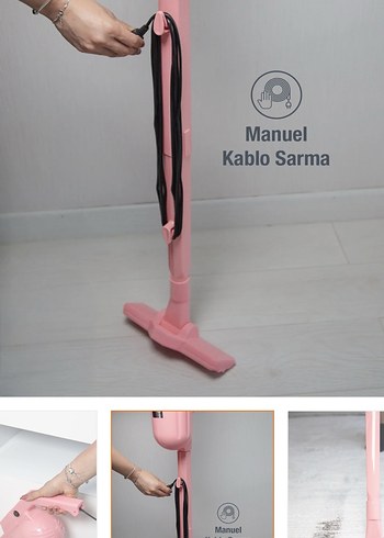 Pastel Pembe Elektrikli Süpürge - Görsel 5
