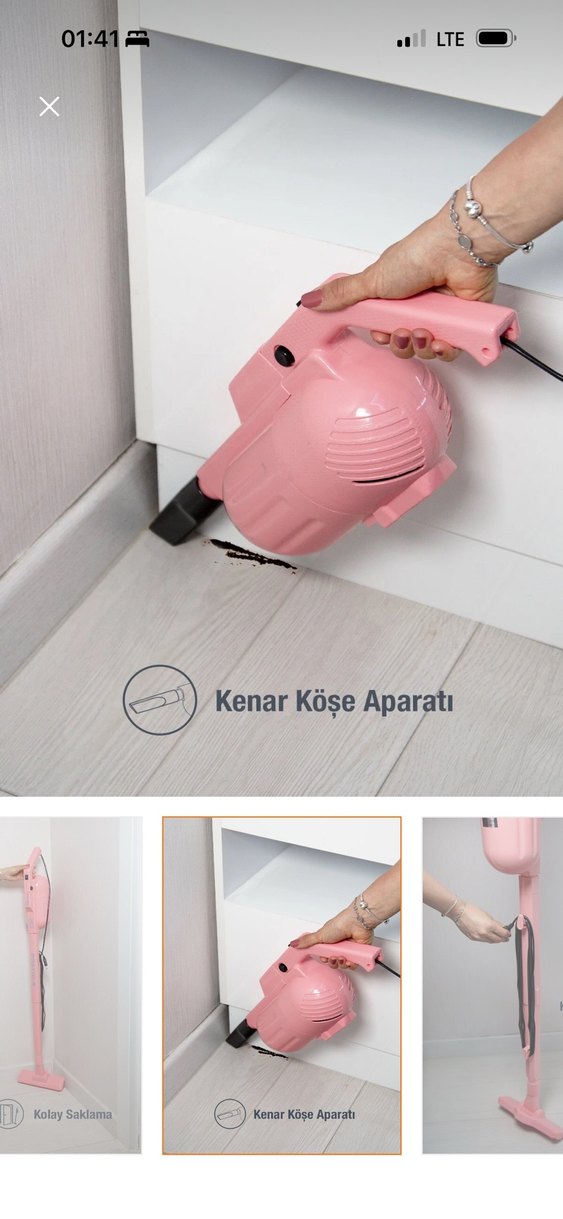Pastel Pembe Elektrikli Süpürge - Görsel 4