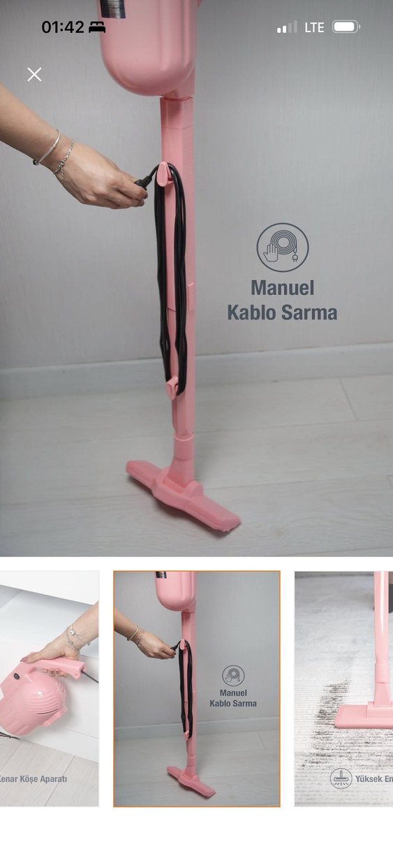 Pastel Pembe Elektrikli Süpürge - Görsel 5