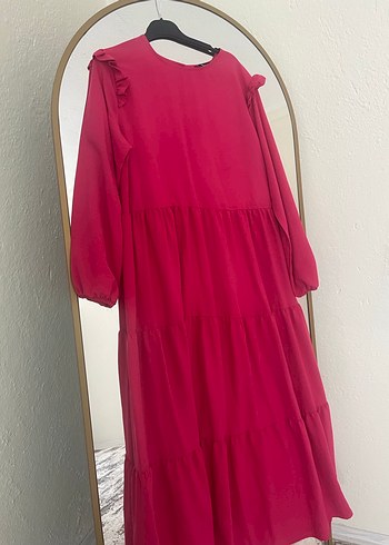 Pembe Uzun Bohem Renkli Elbise