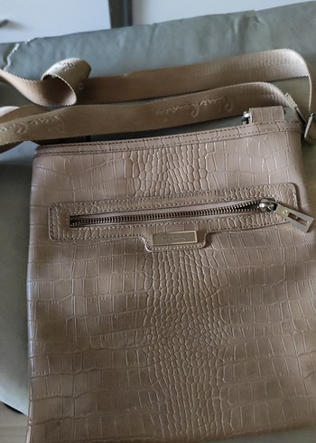Pierre Cardin Bej Yılan Derisi Desenli Deri Kadın Çanta