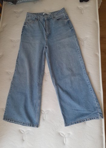 Geniş Paça Mavi Midi Denim Kadın Pantolon wide leg