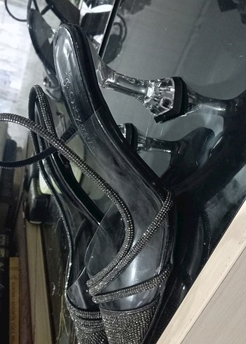 Diğer Siyah Yılan Desenli Payetli Stiletto