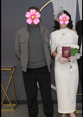 Straplez Midi Beyaz nikah-söz elbisesi - Görsel 2