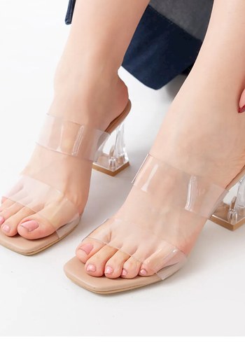 37 Beden Şeffaf Bantlı Bej Stiletto Topuklu Kadın Sandalet