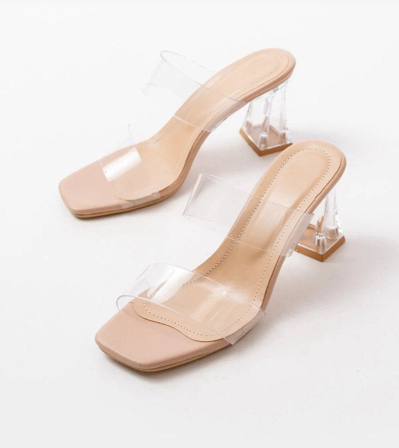 Şeffaf Bantlı Bej Stiletto Topuklu Kadın Sandalet - Görsel 3