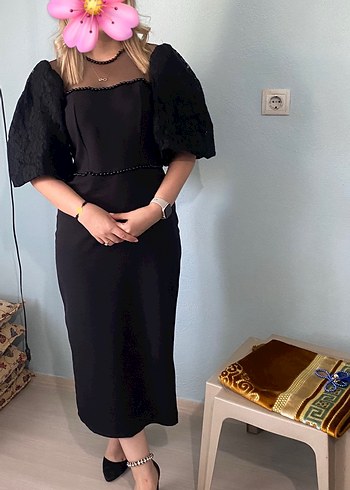 Dantel Detaylı Siyah Uzun Mezuniyet Elbisesi - Görsel 2